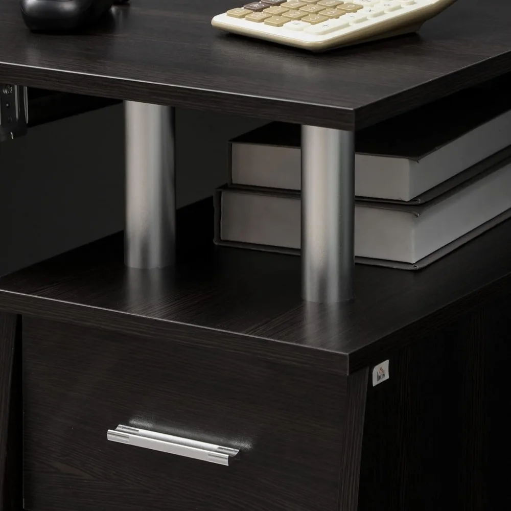 مكتب كمبيوتر مقاس 47 بوصة مع صينية لوحة مفاتيح وأدراج تخزين، وطاولة محطة عمل المكتب المنزلي مع أرفف تخزين، وخشب بني داكن G