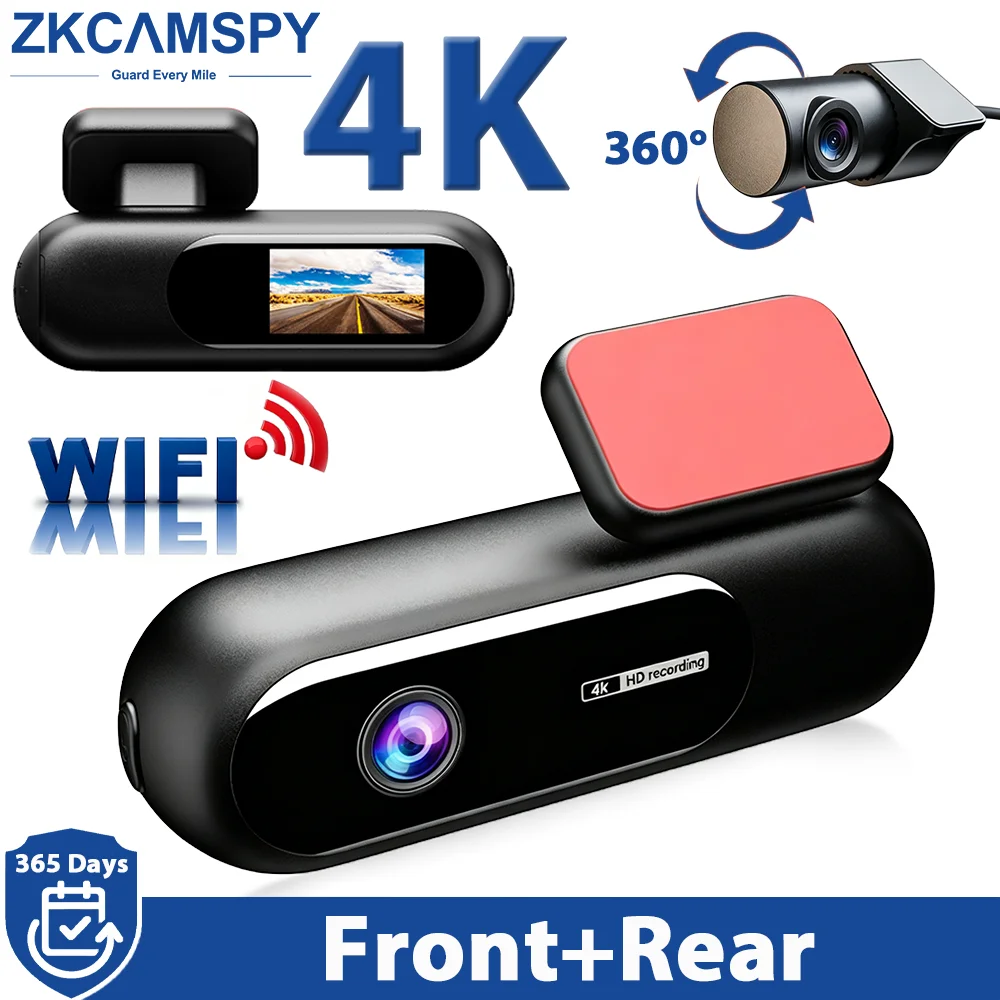 4K Ultra HD Dual Camera WiFi Car Dashcam DVR APP Control G-Sensor Loop Recorder 24H Parking Night Vision Vehicle Video Camera