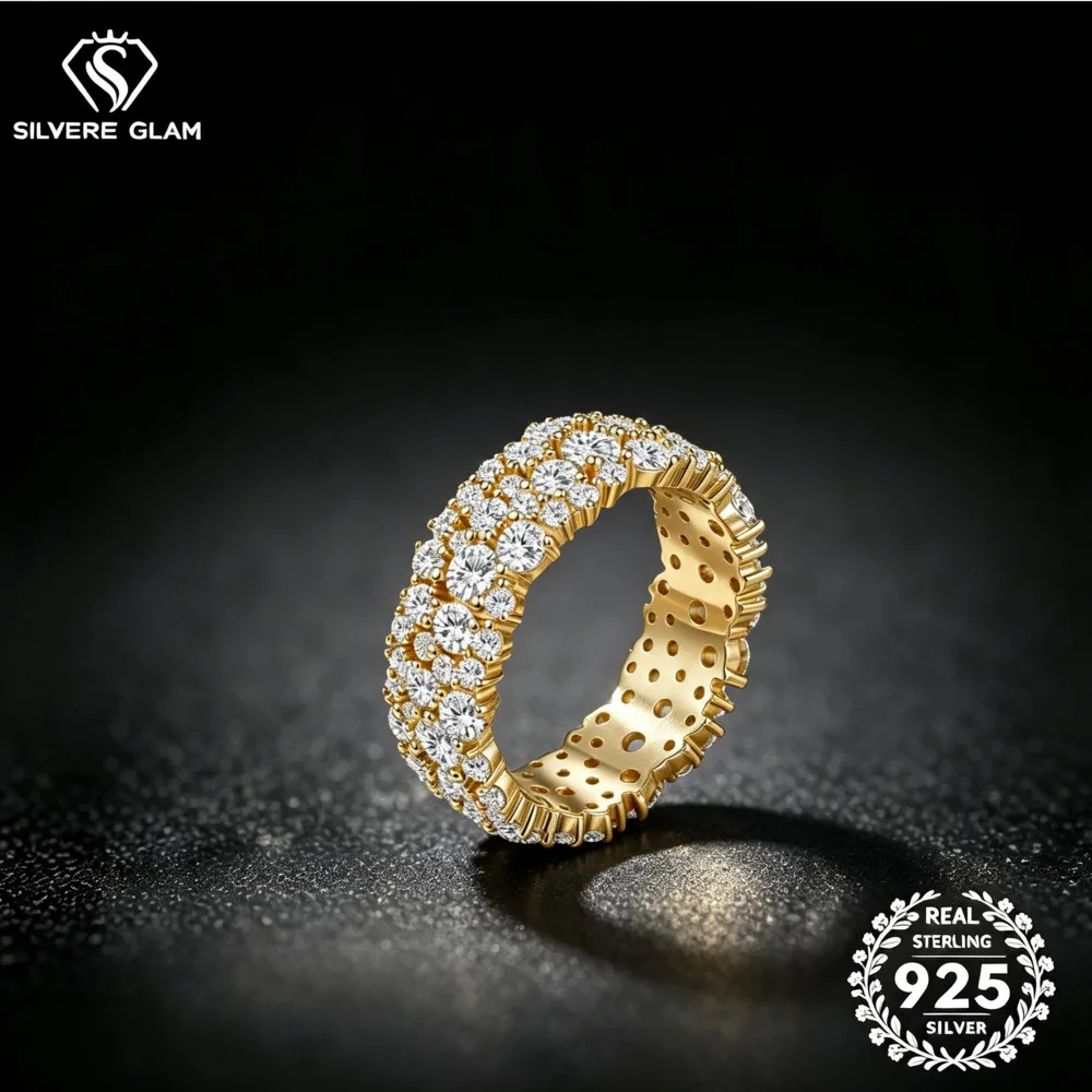 S925 Sterling Silver Pave Full Eternity Moissanite Ring D VVS1 Wide Stackable Band Elegant Women Wedding Party Jewelry