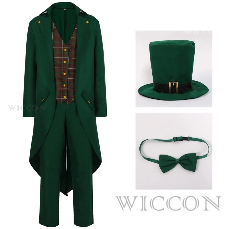 

Men Green Retro Tailcoat Tuxedo Gothic Medieval Adult Renaissance Steampunk Tailcoat Halloween Costumes Coat Tuxedos Hat Bow