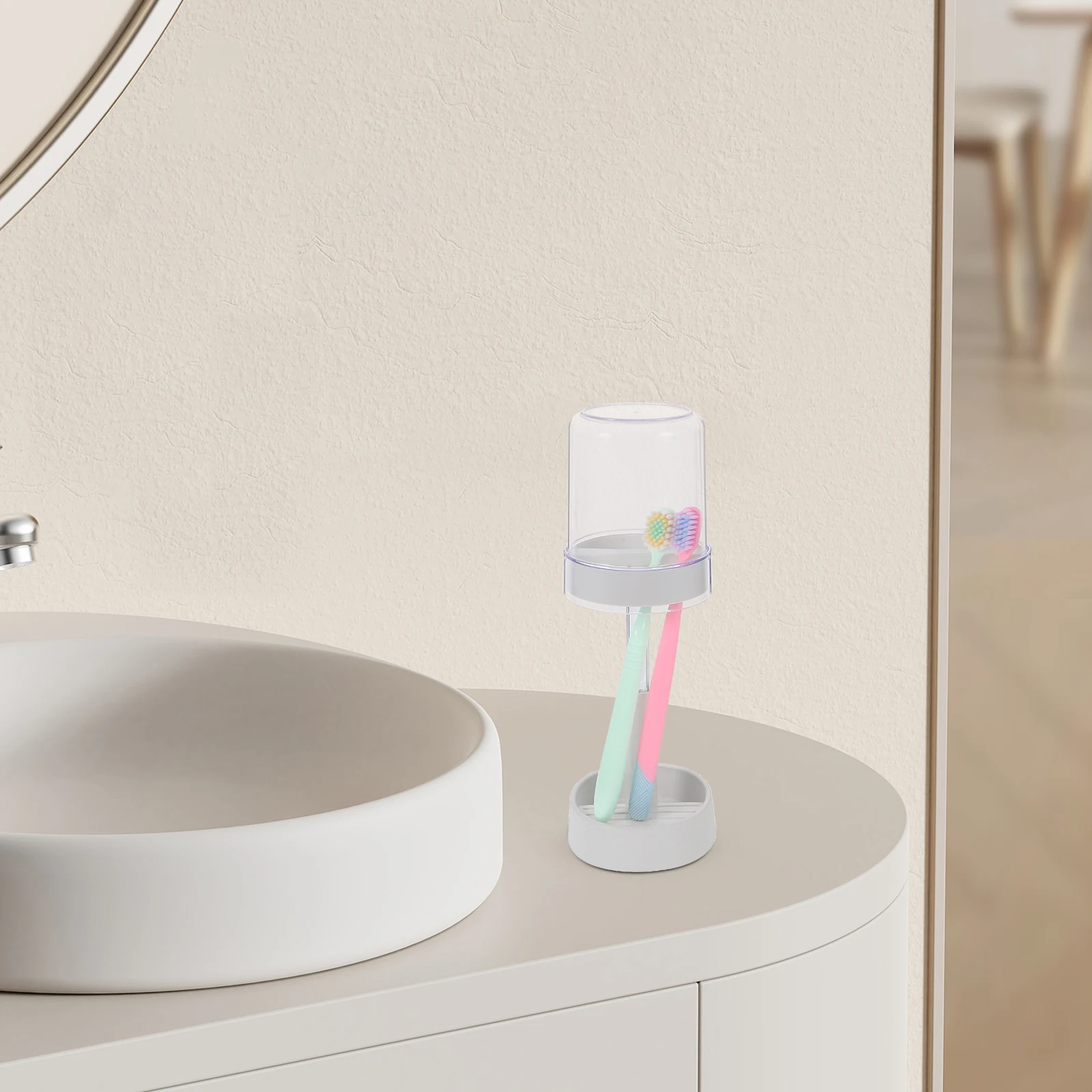 2 Slots Toothbrush Holder Covered Cup Toothpaste Storage Rack Electric Toothbrush Organizer Bathroom Counter Stand