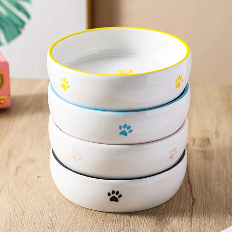 Cat bowl Ceramic anti-upset cat food bowl High foot diagonal cat rice bowl Cervical protection Dog bowl Cat food bowl Pet suppli