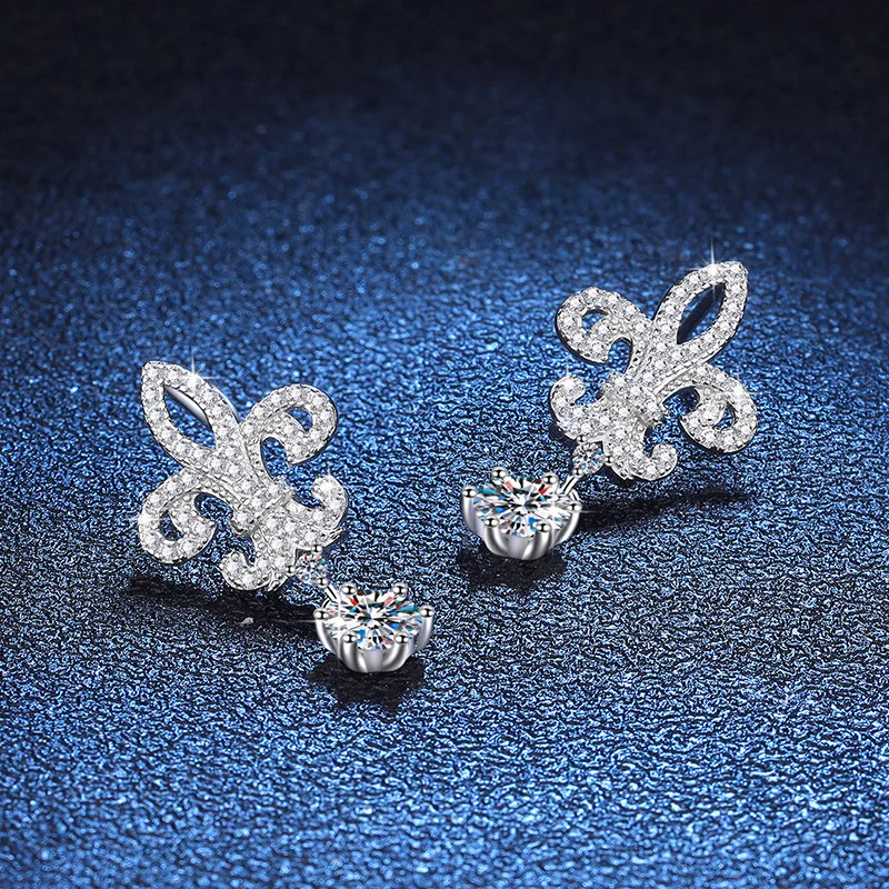 

18K gold inlaid diamond earrings, moissanite crown queen earrings, high-end 1-carat D-color PT950 platinum earrings