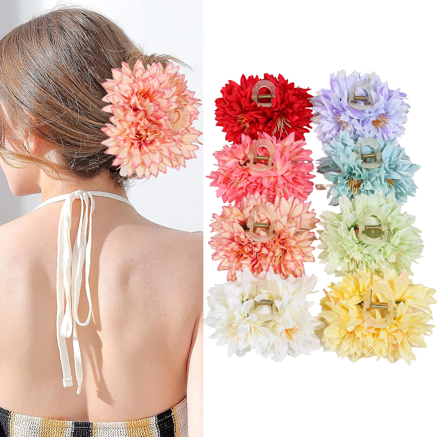 

4 шт., зажим для волос с хризантемой для девочек, пластиковые заколки для волос, вечерние, повседневные, для женщин, детские аксессуары для волос