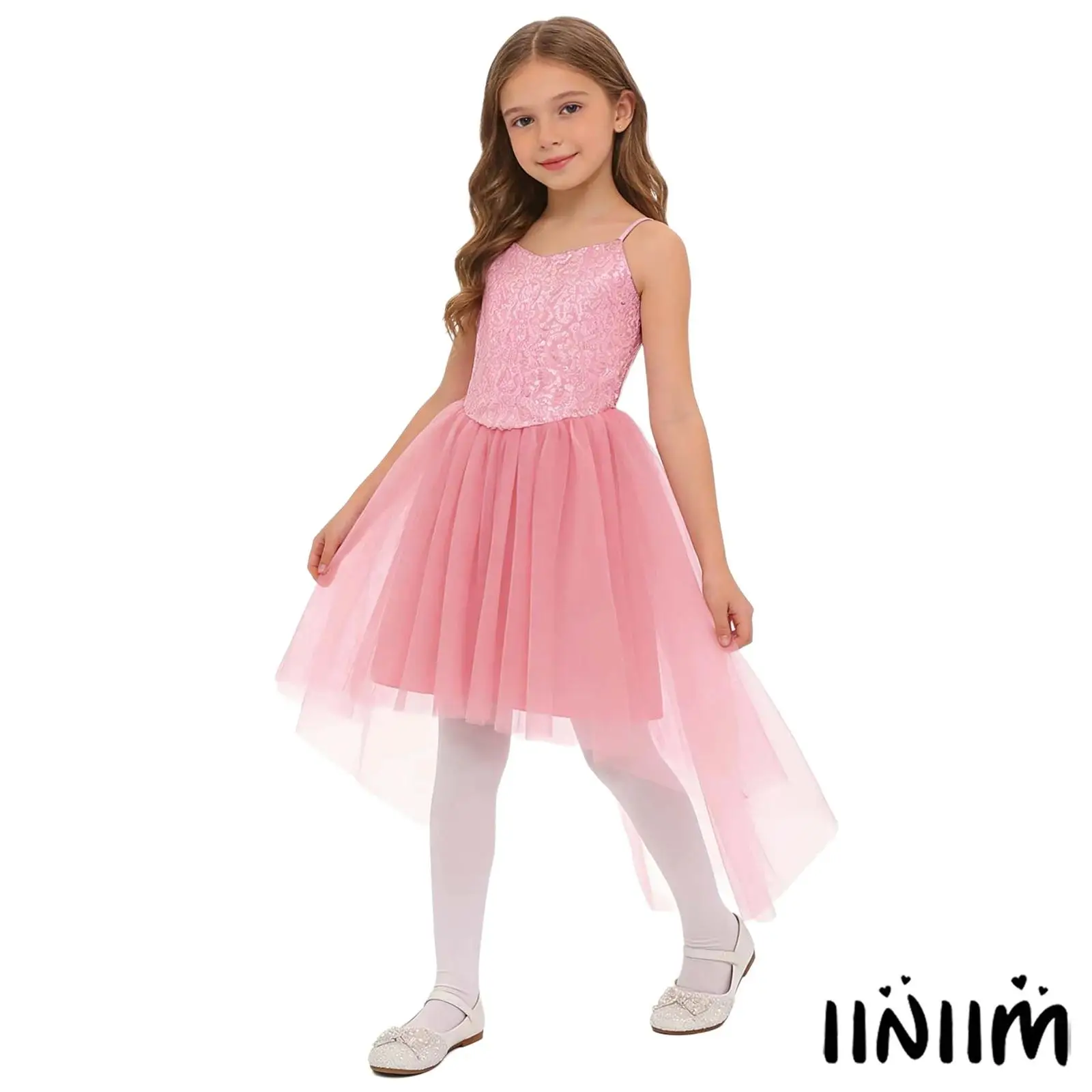 

Kids Girls Forest Fairy Cosplay Dress Glittery Sequin High-Low Tulle Hem Sling Dress for Halloween Elf Princess Masquerade Party