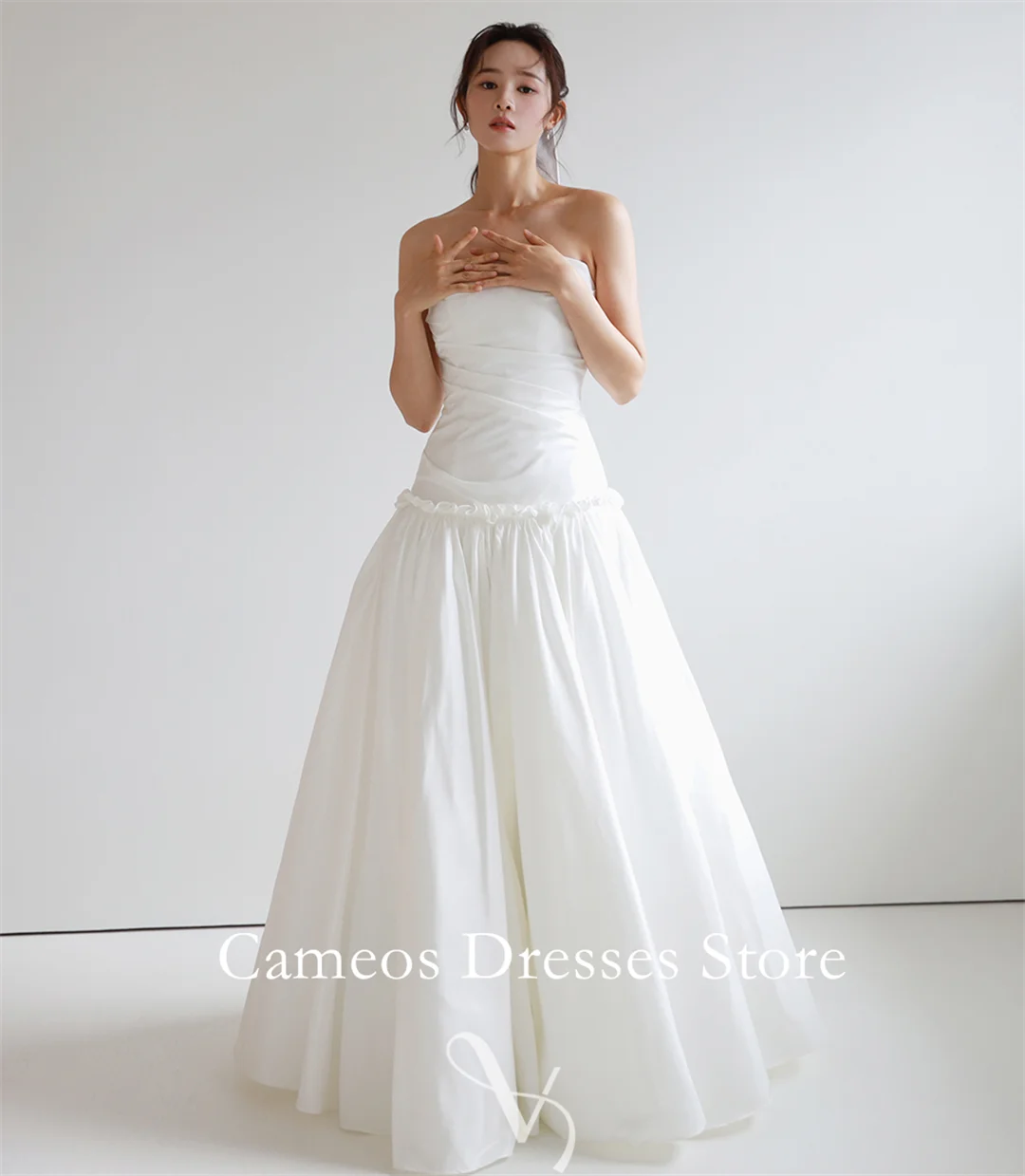 Sondr personalizado sem alças sem mangas vestidos de casamento simples a linha tafetá espartilho coreia vestidos de noiva feminino