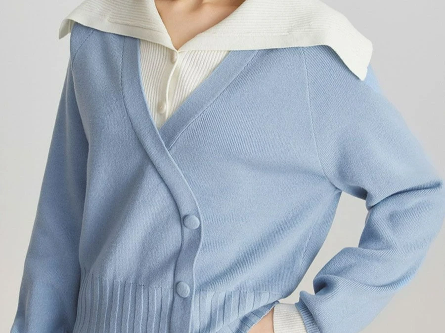 سترة محبوكة مكونة من قطعتين بتصميم غير رسمي للنساء في شتاء 2025 سترة جديدة مقسمة الألوان #5