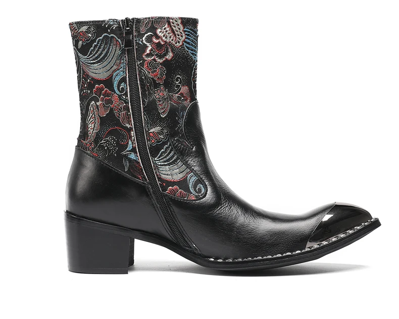 Britische Metall Spitzschuh Party Club Mann Schuhe Rot Motorrad Reißverschluss Stiefeletten Plus Größe Hochzeit Party Echtes Leder Kurzer Stiefel – Detail 3