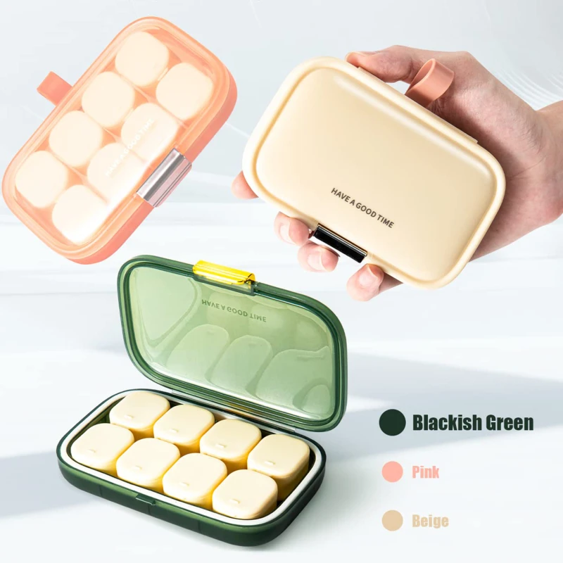 Portable Sealed Pill Storage Box Compartment Portable Mini Pill Box Travel Pill Case Medicine Container 8 independent boxes