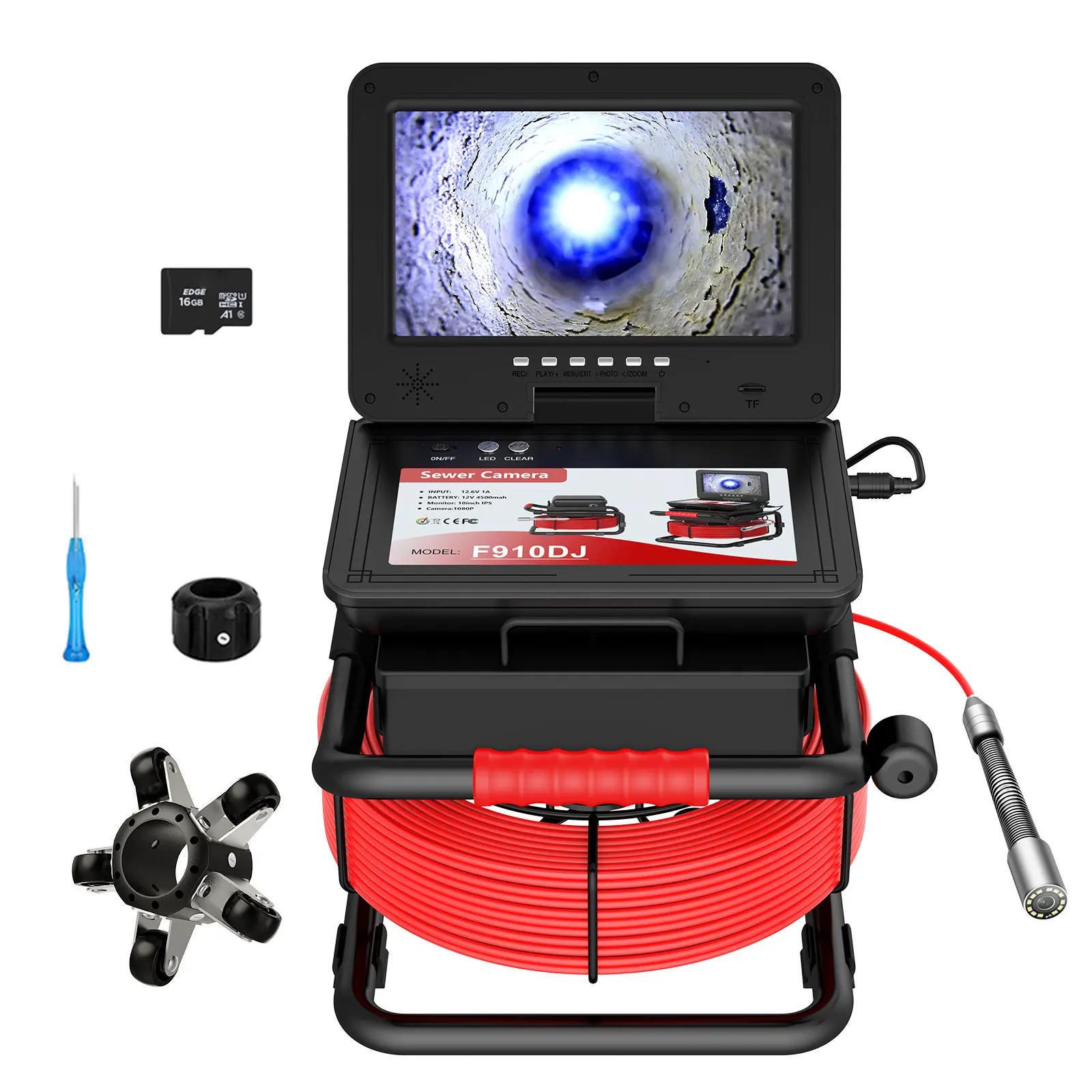 

10" IPS Sewer Pipe Inspection with 512Hz Sonde 50M 5mm Cable Drain Pipeline Endoscope