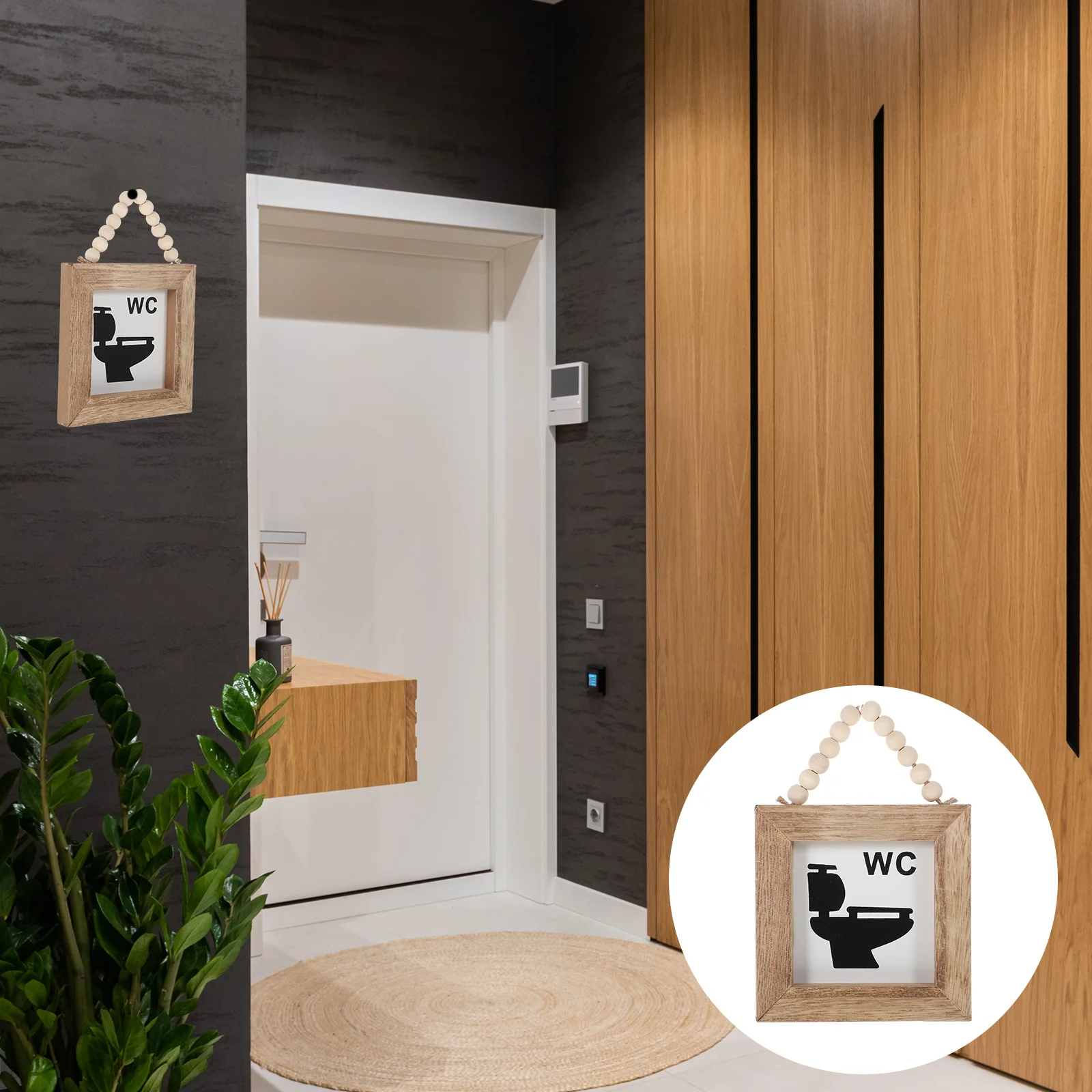 

Toilet Paper Holder Wall Mount Wooden Sign of The Lid Indoor Hanging Decor Universal Rustic Style Board Pendant Restroom