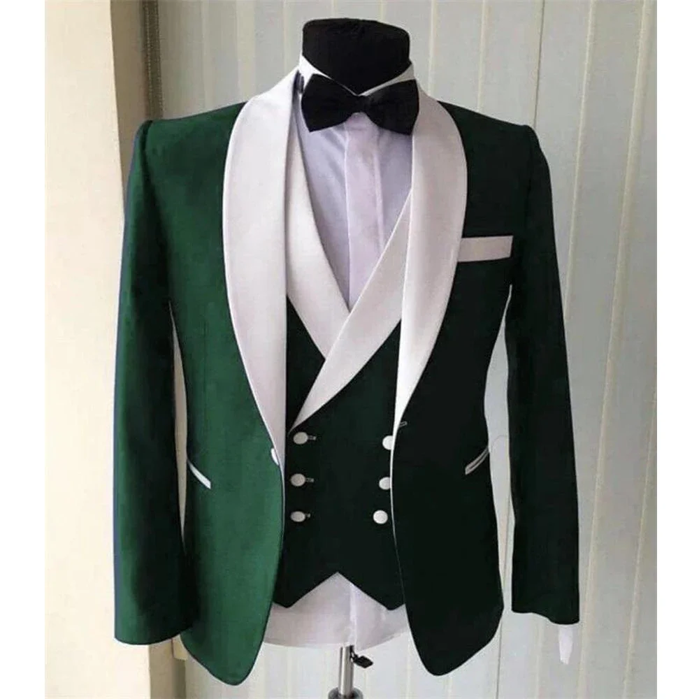 

Italian Green Formal Wedding Men Suit Groom Tuxedo Slim Fit Prom Blazer Hombre High Quality Custom 3 Piece Set Jacket Vest Pants