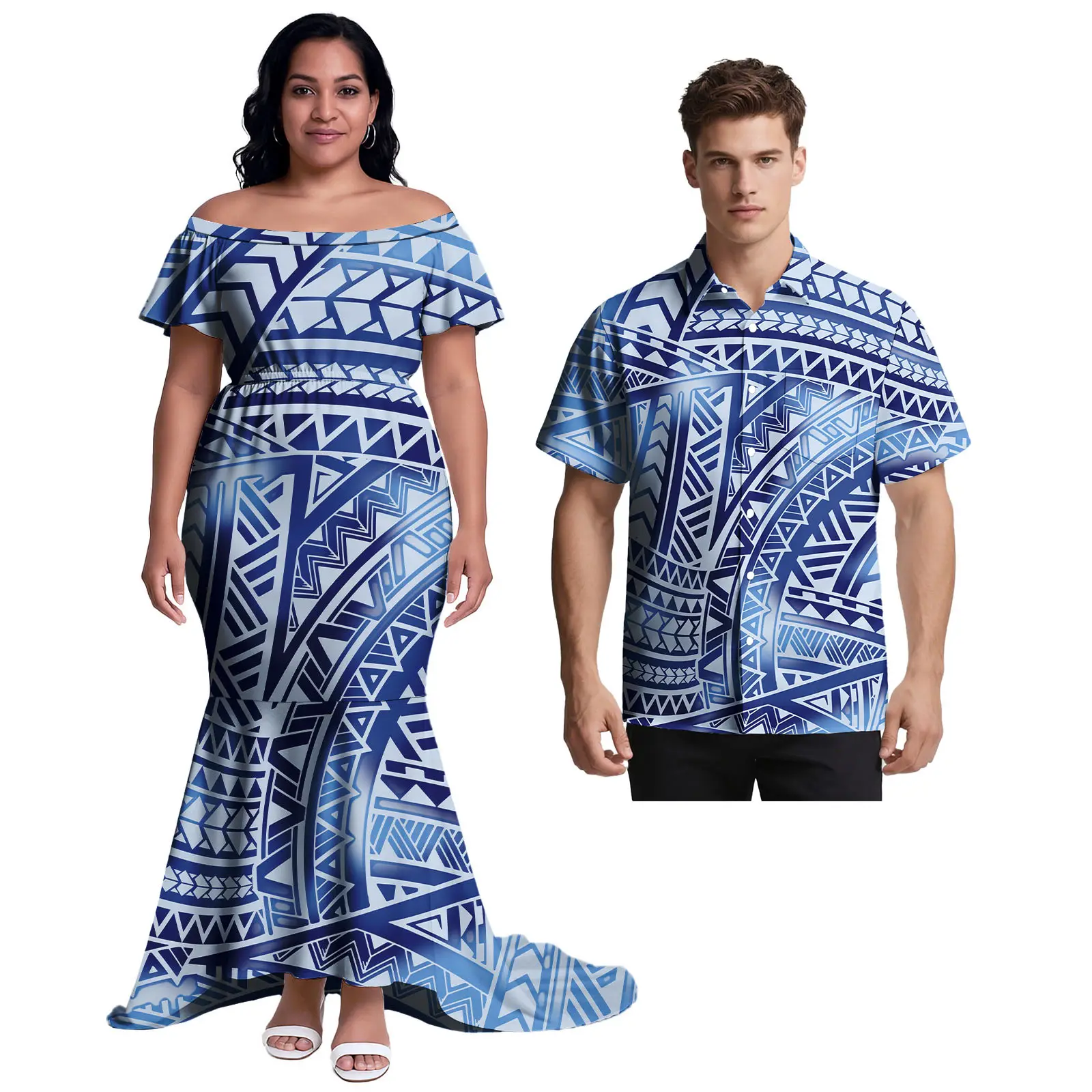 Monstera ليف الباردة الكتف النساء فستان الرجال ألوها تي شيرت هاواي ملابس مخصصة ساموا بولينيزيا زوجين عادية 2 الأسعار مجموعات #5