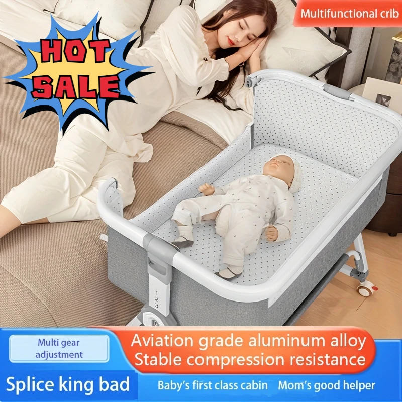 

Multi Functional Baby Crib with Foldable Height Adjustment Splicing, Portable and Movable Bedside Swing, Cradle, Sleeping Bed