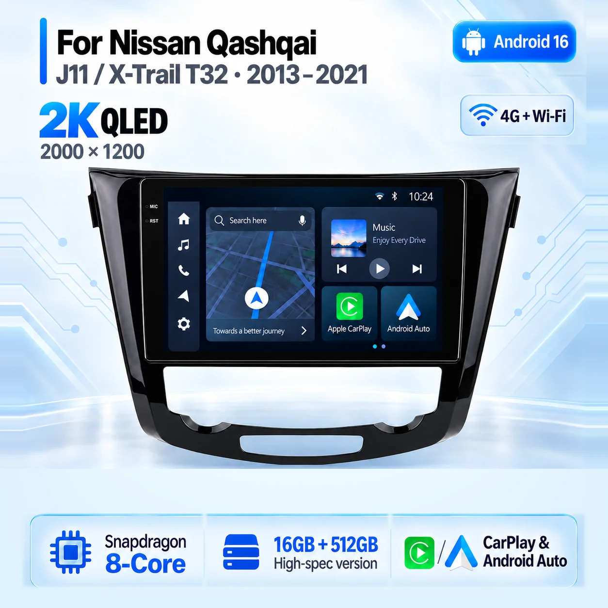 Android 16 For Nissan Qashqai J11 X-Trail Xtrail T32 Rogue Dualis 2013 - 2021 Carplay Car Radio Multimedia Stereo 2din Head Unit