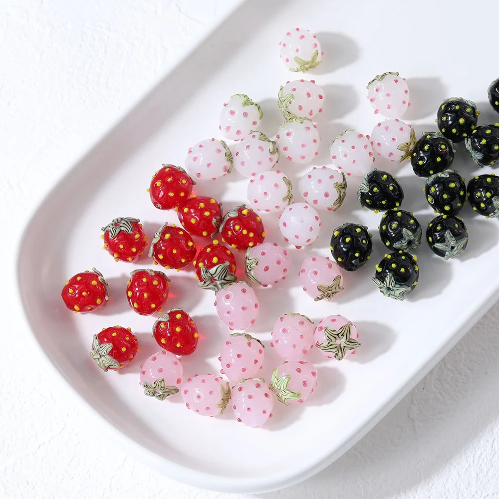 

2PCS Glaze Glass Exquisite Cute Strawberry Beads Bracelet Necklace Jewelry DIY Making Supplies Material Accessories