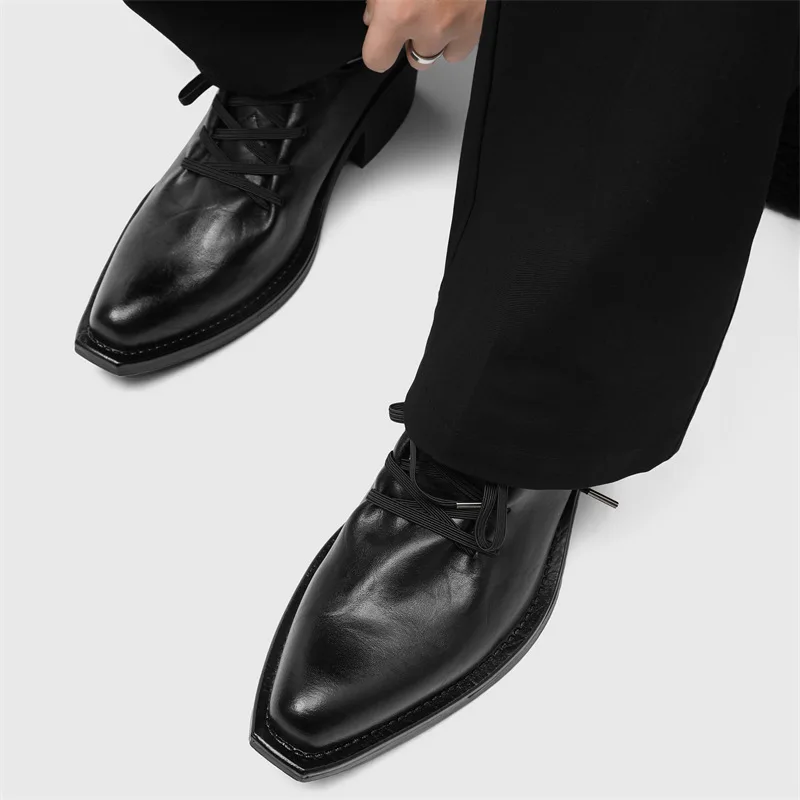 

British Style Pointed Toe Couple High Heels Men Dress Shoes Men's Business Casual Shoes Increase Height Derby Shoes Size 38-46