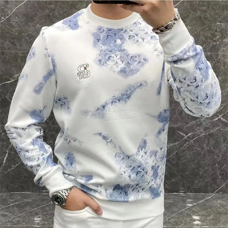 

Fashion O-Neck Printed Letter Embroidery Sweatshirts Men Clothing 2025 Spring Autumn New Loose Casual Tops All-match Sweatshirts