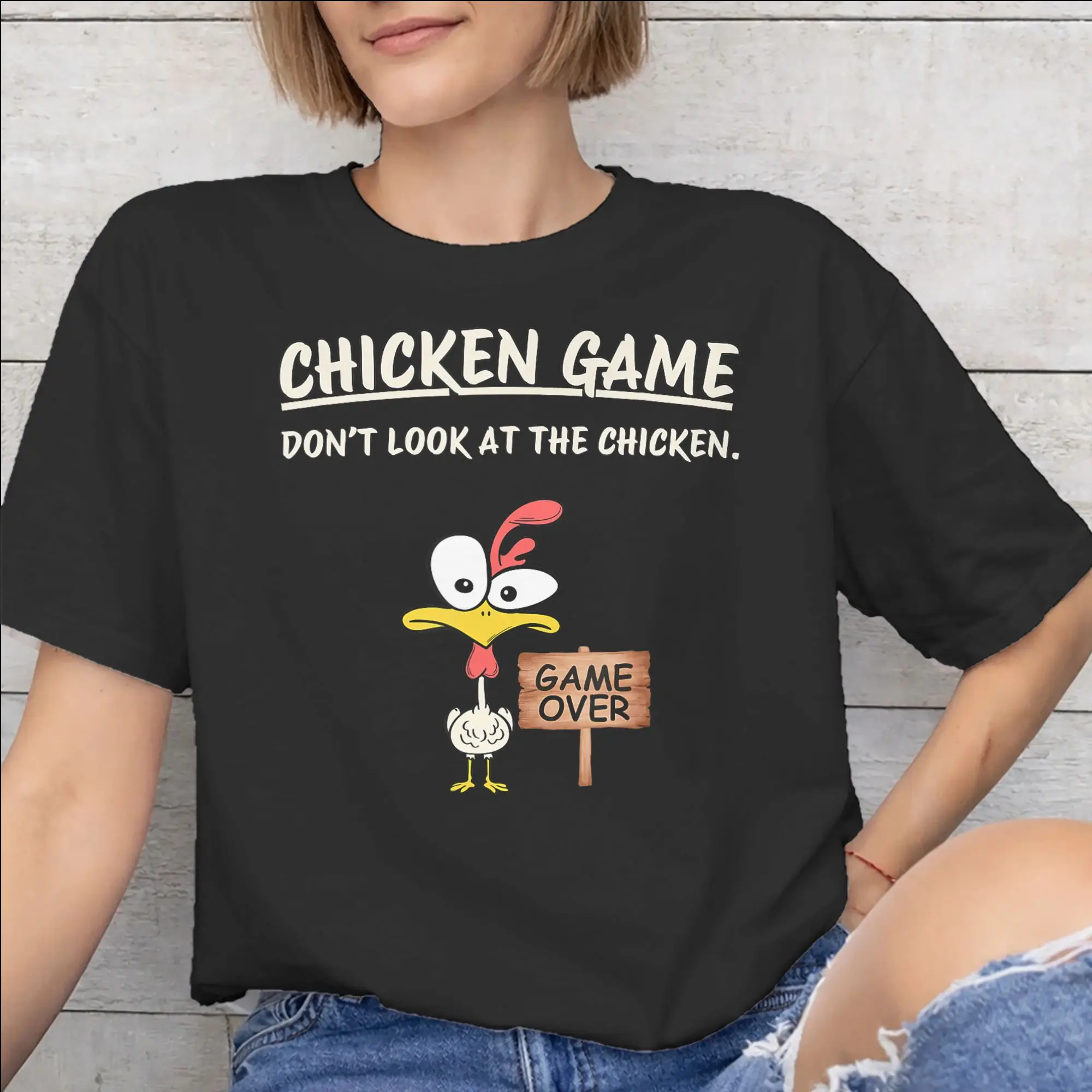 Summer Chicken Game Dont Look At The Chicken T Shirt for Men Women  100% Cotton Tee Shirt Short Sleeve Clothing