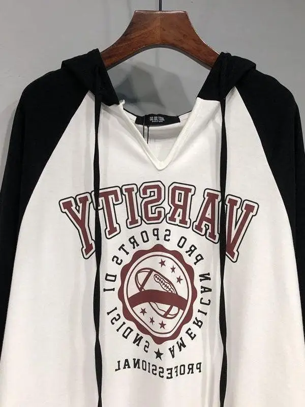 플러스 사이즈 여성용 브이넥 루즈핏 티셔츠 캐주얼 슬리브 롱 슬리브 프린트 캐주얼웨어 배 커버 후드 미드 길이 티셔츠