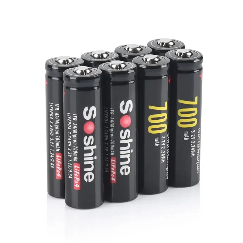 Soshine AA 14500 LiFePO4-Akku, 3,2 V, 700 mAh, wiederaufladbarer Akku, 1000 Zyklen Zeit für kabellose Maus, elektrische Spielzeug-Taschenlampe 6