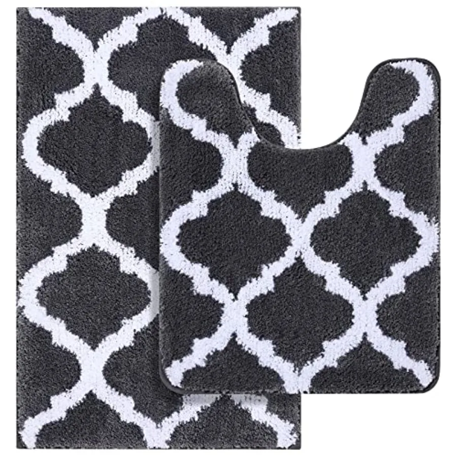 

OLANLY Bathroom Rugs Set 2 Piece Microfiber Bath Shower Mat and U-Shaped Toilet Rug Machine Wash Dry Non-Slip Absorbent Shaggy