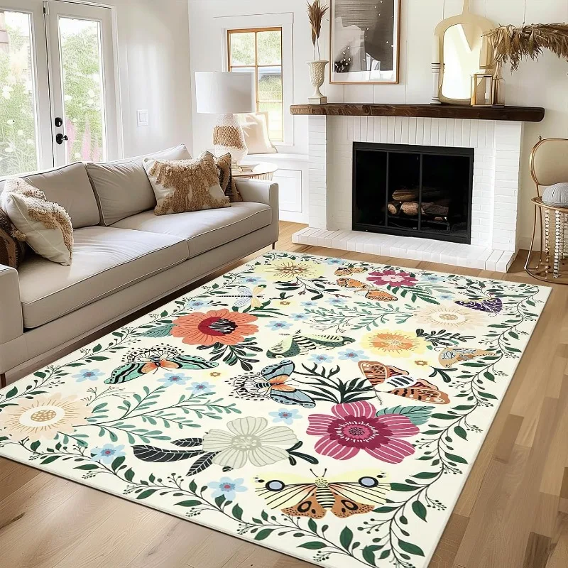 

Ковер с тропическими цветами для гостиной, складной, машинная стирка, нескользящий коврик для дивана и журнального столика, мягкий прикроватный коврик для дома и спальни