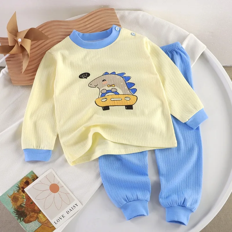 Neues Frühlings-Herbst-Kinder-Baumwoll-Pyjama-Set, Kinder-Langarm-Oberteil und Hose, Zweiteiliges Set, Jungen-Mädchen-Hauskleidung, Baby-Unterwäsche-Set