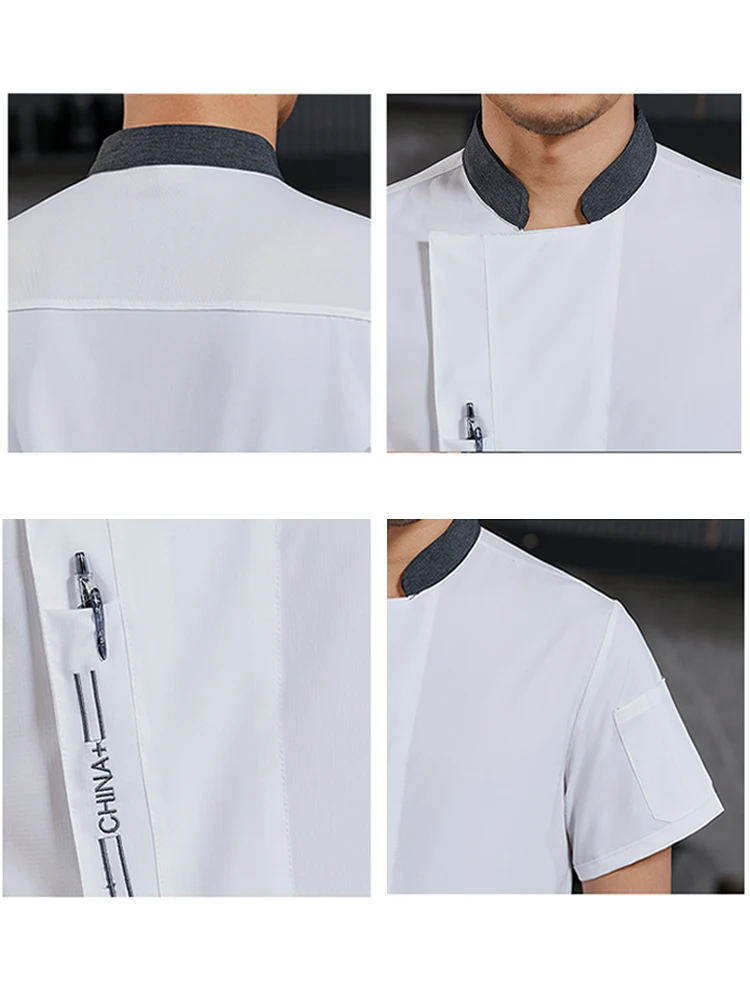 Western Restaurant Kellner Uniform Männer kochen Jacke Catering Küche Arbeits kleidung Hemd Grill Bäckerei Café Overalls Kurzarm