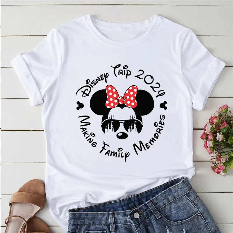 Summer Y2k Women T-shirt Disney 2024 Printed Female Clothing Short Sleeve White Tops Tees