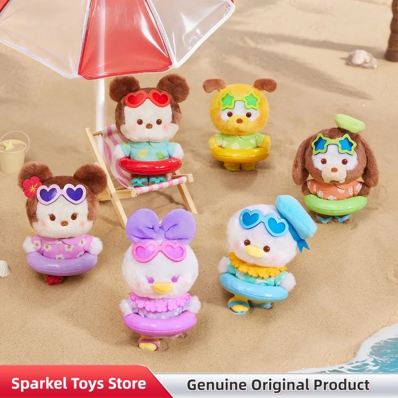 Caja Sorpresa de Peluche Original Disney Serie Anillo de Natación de Verano, Colgante de Muñeca Adorable Estilo Vacaciones, Amuleto para Bolso, Juguetes Coleccionables, Regalo de Cumpleaños