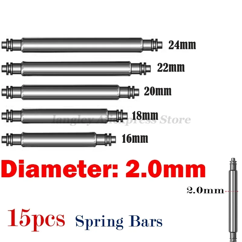 Watch Band Pin 2.0mm Diameter Spring Bar Watch  Accessories Part Stainless Steel Spring Rod Link Pins 16mm 20mm 22mm Width Size