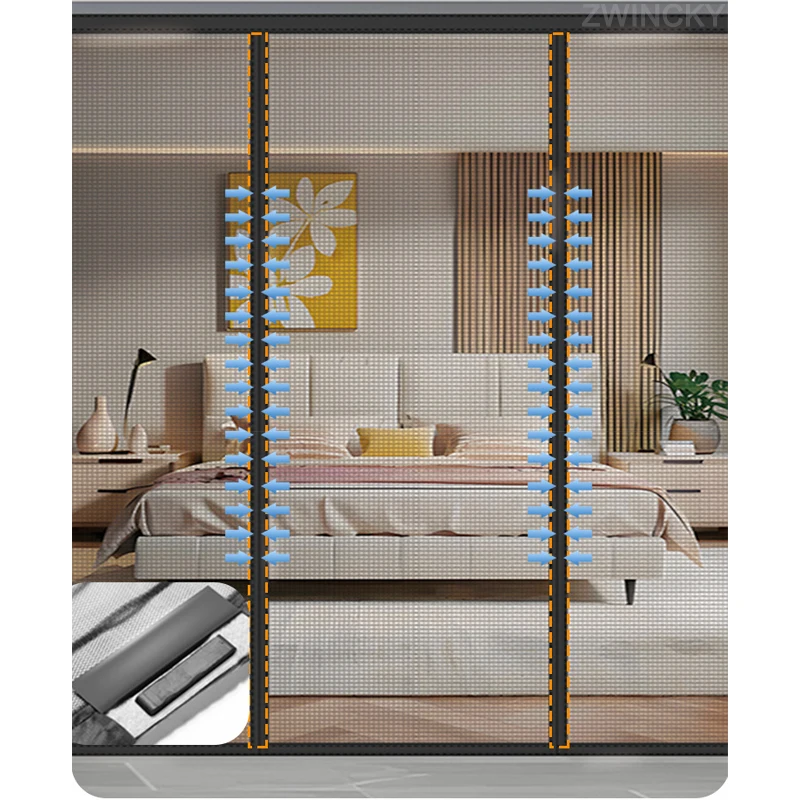 شبكة ناموسية لشاشة الباب المغناطيسية، مقاسات متعددة، ستارة صيفية مضادة للحشرات، ستارة إغلاق تلقائية تنطبق على الأبواب الزجاجية #2