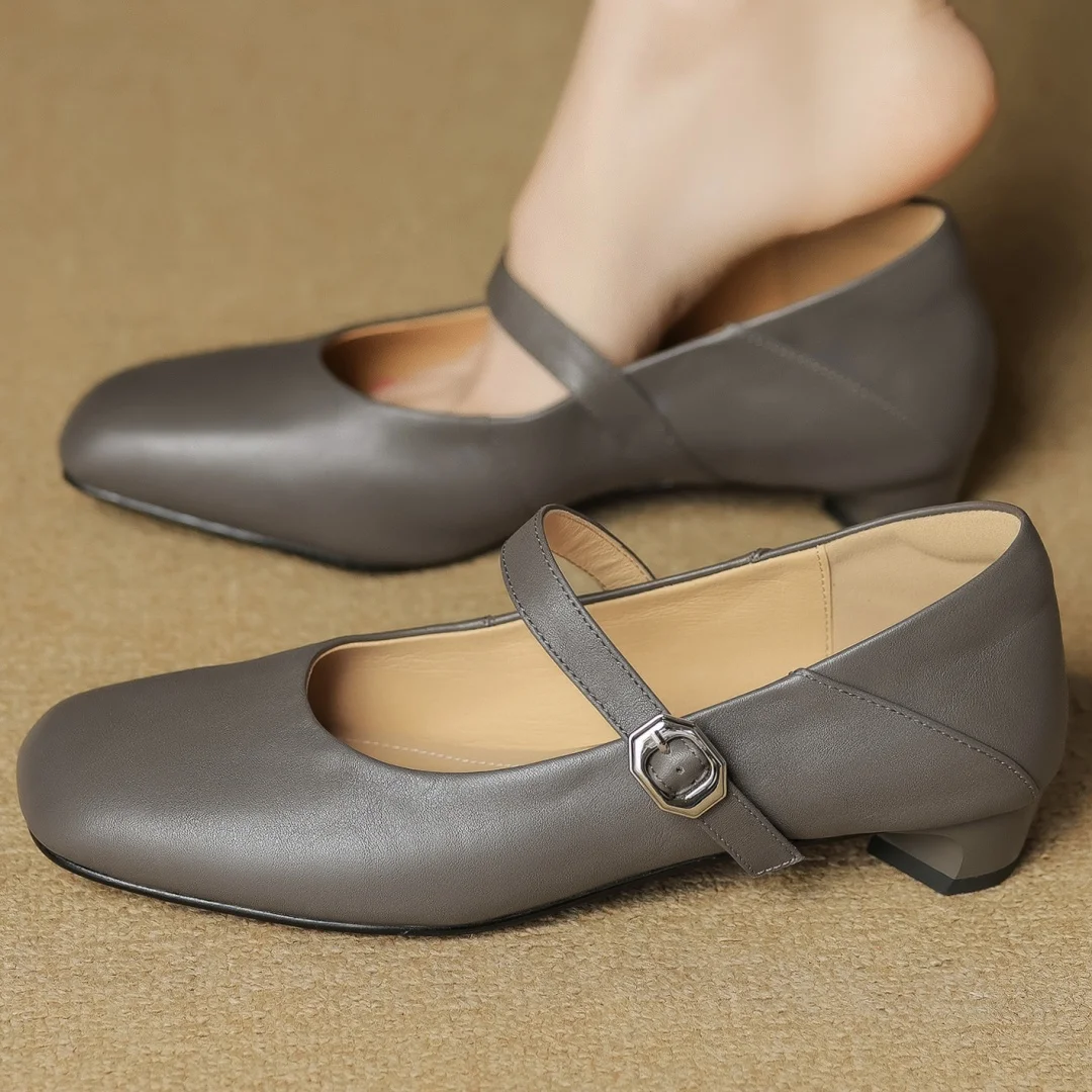 

Женские слипоны на плоской подошве из овчины с квадратным носком и металлической пряжкой, элегантные женские повседневные тонкие туфли на низком каблуке на каблуке 2,5 см