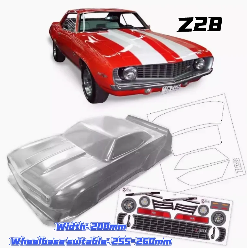 1/10 PC RC Shell Body 1969 Z28 200mm Width Classic Pony Car Transparent Shell Body For 3RAICNG Mst Yokomo Hpi Hsp