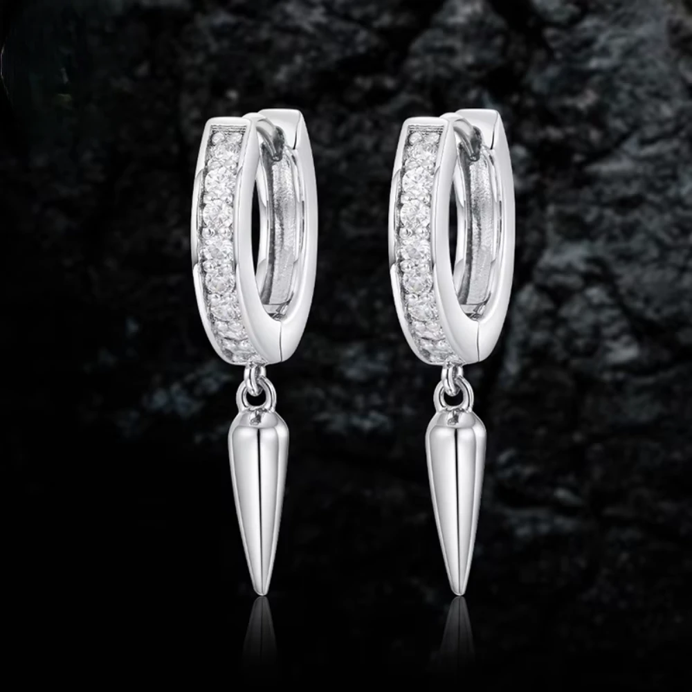 

Unisex Street Punk Style Bullet Drop Earring Prong Setting Stainless Steel Hip Hop Cubic Zircon Dangle Earring