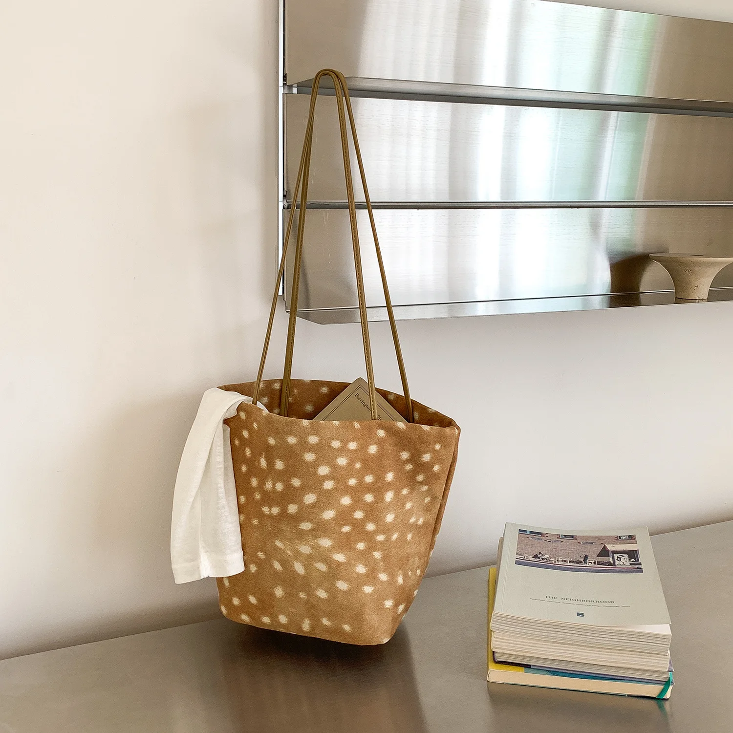 Autumn Winter Faux Suede Bucket Bags Women Trend Casual Fashion Deer Pattern Shoulder Bag Elegant Lady Exquisite Underarm Bag