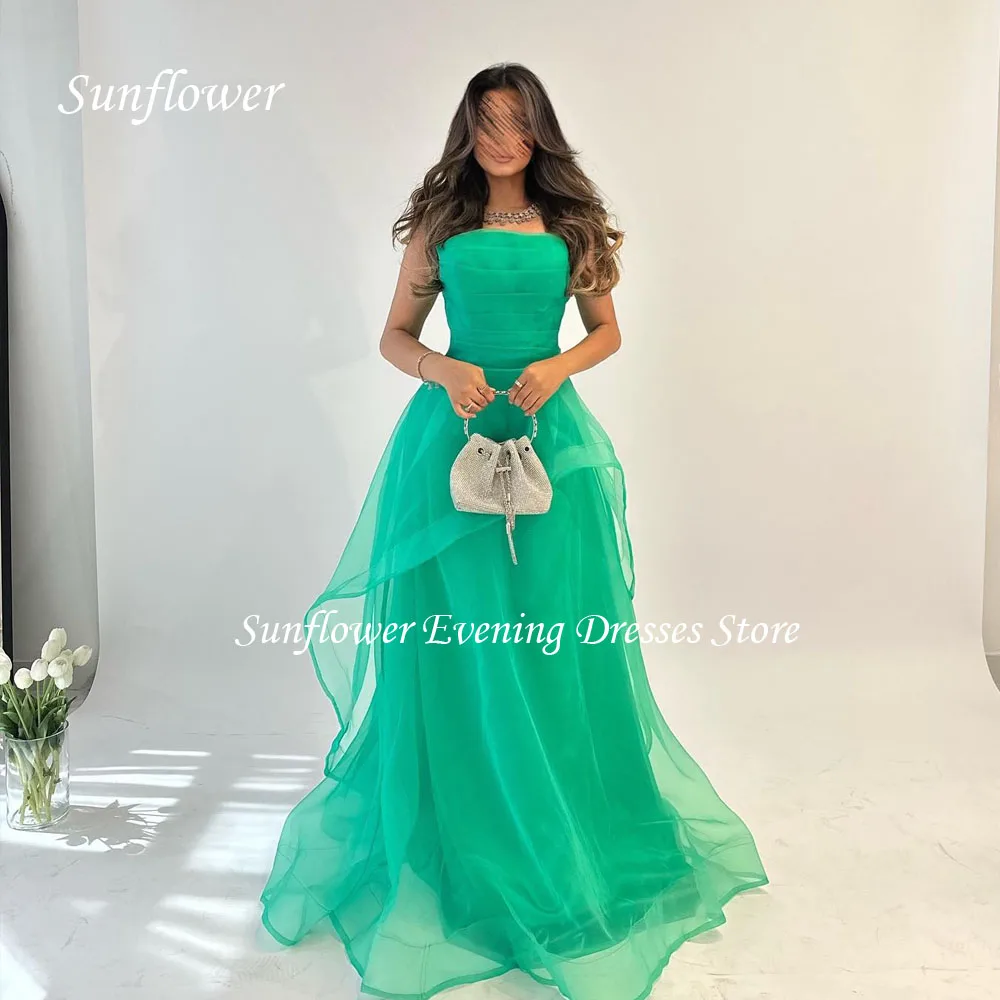 

Sunflower Green Strapless Prom Gown A-LINE Evening Dress Saudi Arabia Slim Pleat Tulle Party Dress 2023 Floor-Length Prom Dress