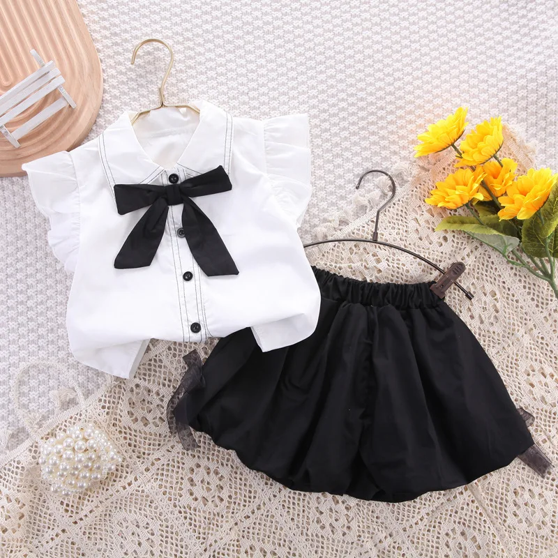 new 0-4 years Girls Girls\' Set Summer Casual Children\'s Summer Vacation Party Casual Girls\' Baby Clothing Shirt+Shorts Set