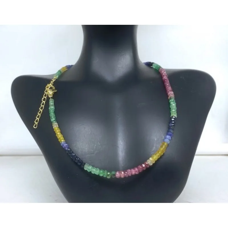 قلادة متعددة الياقوت مقاس 18 بوصة مستديرة الأوجه 4-5 مم من الخرز المملوء بالذهب #3