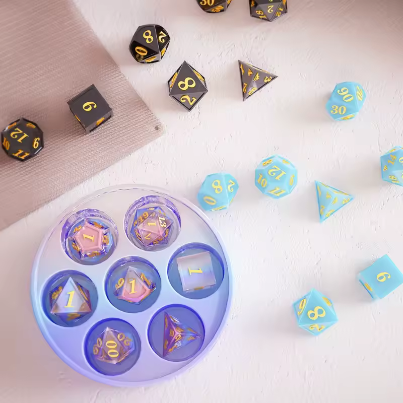 Troqueles dados, molde fundición resina, 7 formas, dados juego, molde dados triangulares cuadrados del Pentágono,