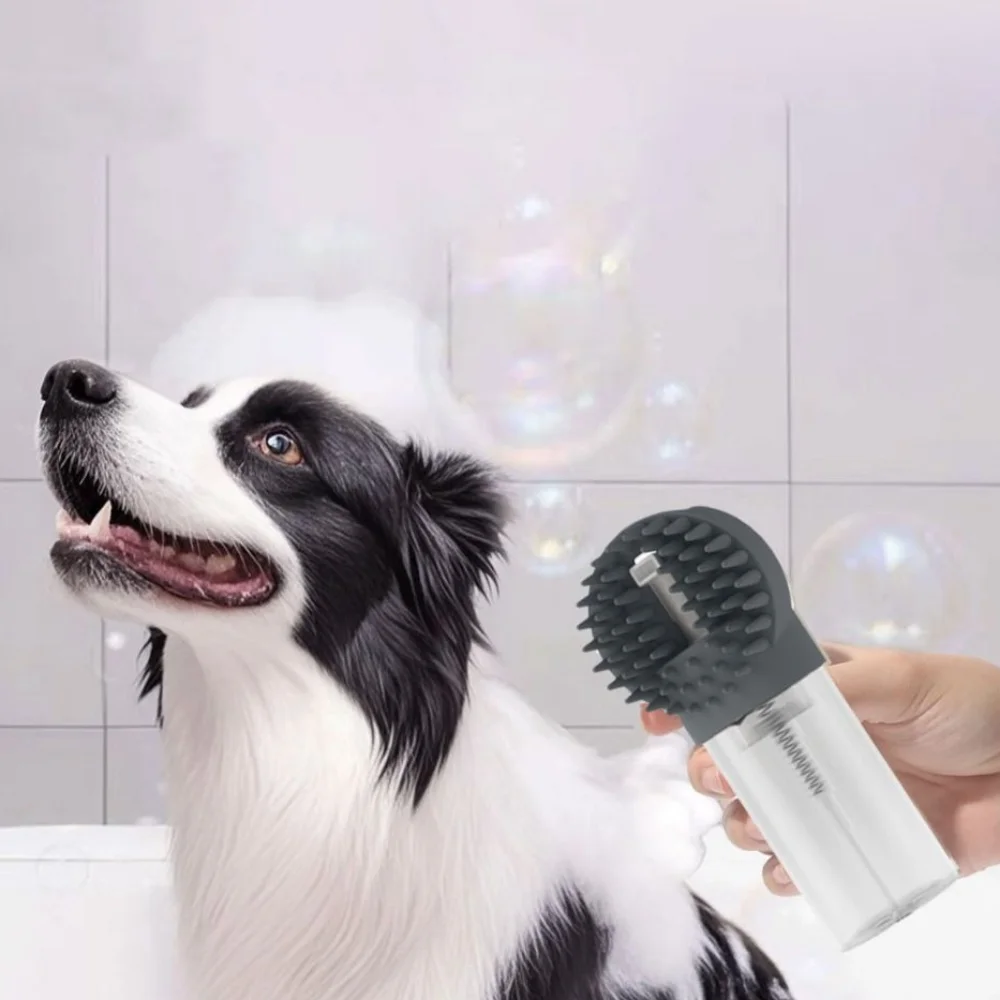 

Silicone Dog Bath Brush Soft Comfortable Grip Handle Pet Shower Massage Brush Built-in Shampoo Dispenser Pet Grooming Brush