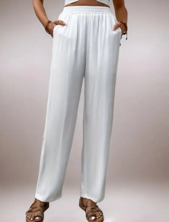 

Large Size Women's Pants Made of Pure Cotton, Loose Casual Pocket, Drawstring Wide Leg Pants for Women