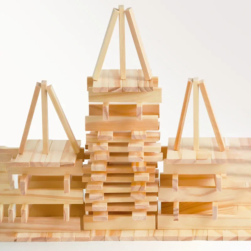 100PCS Classic Wooden Building Block Construction Kit Stacking Balance High Block Montessori Puzzle Toy GIft for Toddler Kid view 2