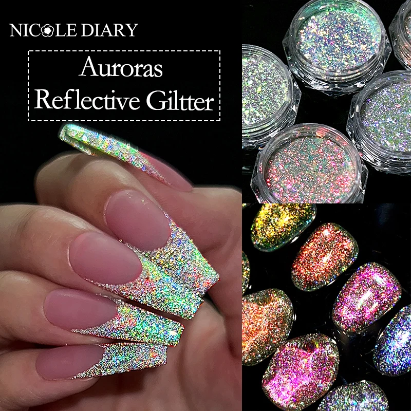 

NICOLE DIARY Reflective Glitter Nail Powder Sequins Sparkly Flash Crystal Pigment Dip Chrome Powder Nails DIY Dust Nail Supplies