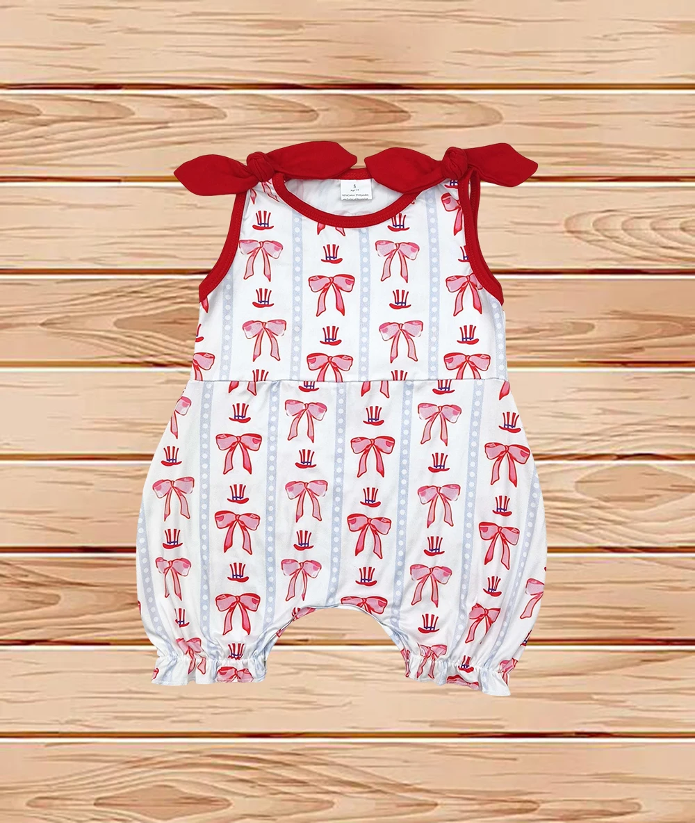 

4.15 Wholesale western boutique onesies Newborn toddler Baby Infant Girls 4th Of July Bows Hats Rompers