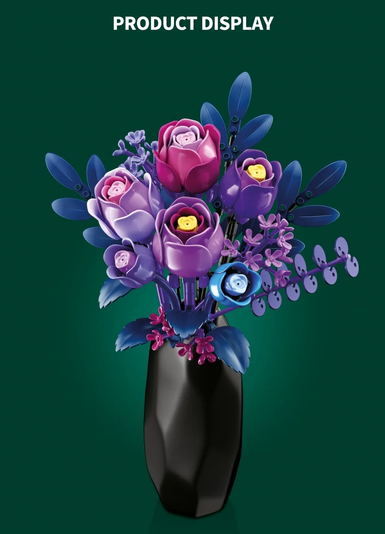 SEMBO Ewiger Blumenstrauß Bausatz MOC Rosen-Modell Bausteine Spielzeug Vase Heimdekoration Geburtstags-/Festtagsgeschenke – Detail 7