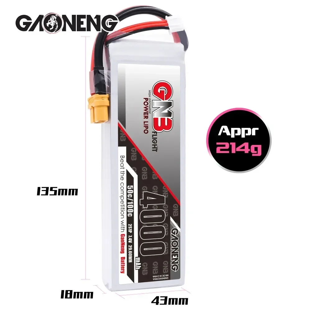 GAONENG GNB 4000mAh 2S 50C 100C 7.4V XT60 LiPo Battery 1/10 and Scale RC Hobby Models Electric RC Devices Touring Car