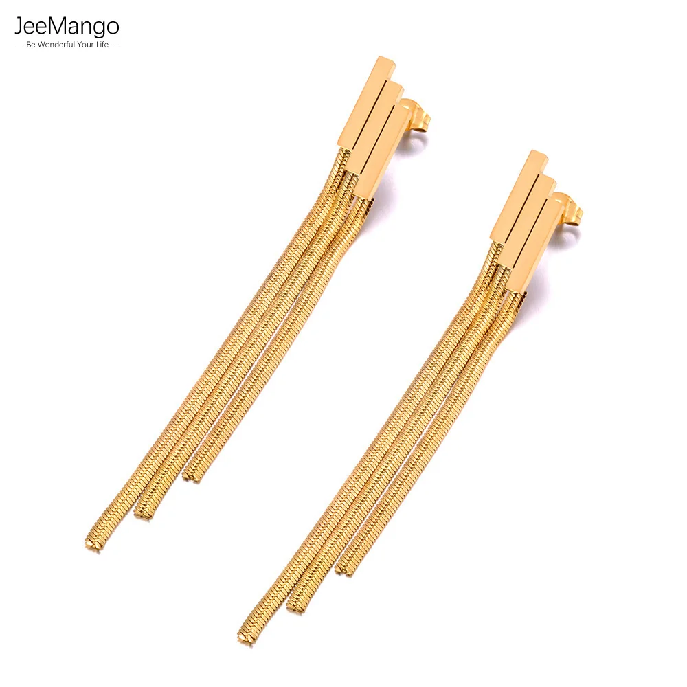 

JeeMango Stainless Steel Long Chain Tassel Earrings Women 18K PVD Gold Plated Hypoallergenic Waterproof Party Jewelry JE23236