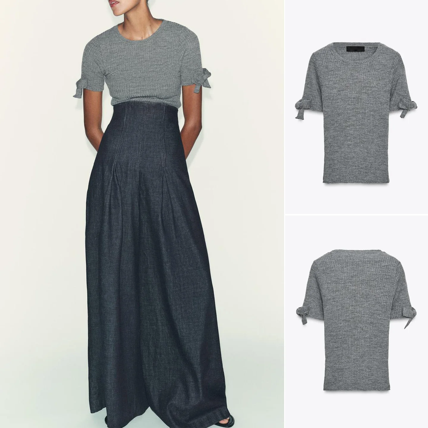 

Ленивый вязаный свитер с узлом в рубчик, круглый Ne ort Sve, новый осенний женский модный французский простой C...